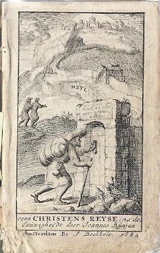 Eens christens reyse na de eeuwigheyt : vertoonende onder verscheydige aardige sinne-beelden, de gansche staat van een boetvaardige en God-soekende ziele / in ‘t Engels beschreven door Mr. Joannes Bunjan, leeraer in Bed-ford ; en nu om des selfs voor-treflijkheydt in ‘t Nederlants vertaalt ; verçiert met verscheyde kopere figuren Lage Prijs