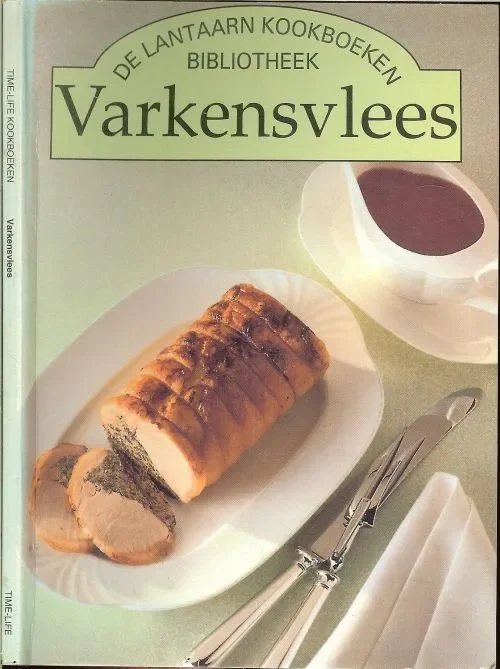 Seizoensaanbieding Varkensvlees .. Kookboeken bibliotheek de Lantaarn Jan van Gestel .. Redactie-assistente Marja Stoepman