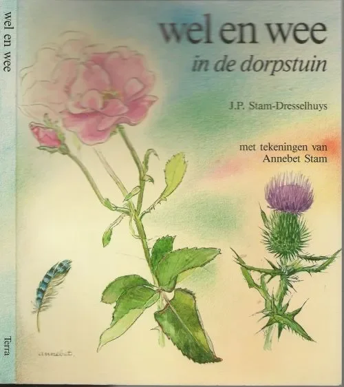 Op = Op Wel en wee in de dorpstuin van Januari tot December weer een boek om in te grasduinen Stam-Dresselhuys J.P .. met liefde voor de natuur gemaakte tekeningen van Annebet Stam