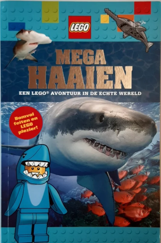 Merkproduct Lego boek - informatief - Mega Haaien - een lego avontuur in de echte wereld - zee - waterwereld - feiten en lego-ideeen