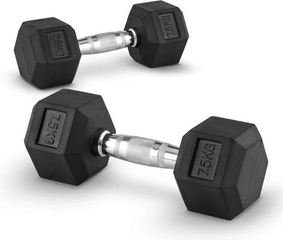 Dumbbell set - 2 x 7.5 kg - professionele hexagon halters - gym accessoires - gewichten set Populair